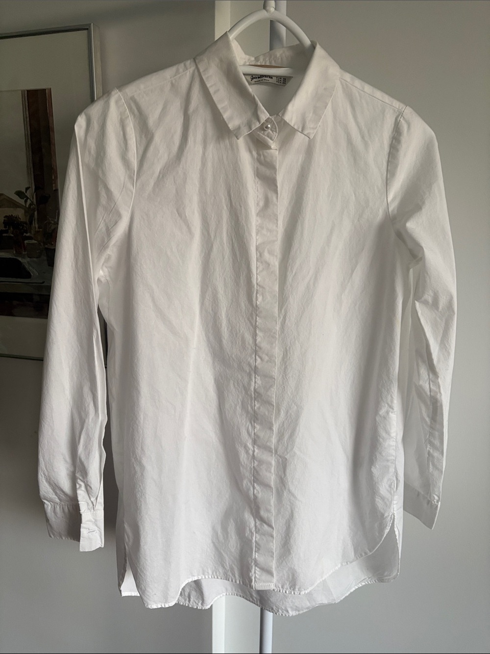 stradivarius White Long-Sleeve Men's Button Shirt
